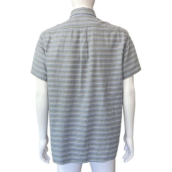 Rowm Mens Short Sleeve Button-Down Striped Shirt Blue/Green Cotton Size L - Picture 2 of 5